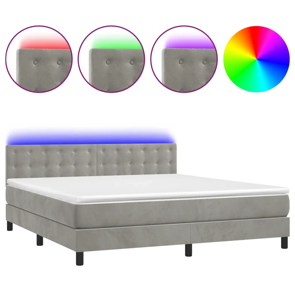 Letto a Molle con Materasso e LED Grigio Chiaro 180x200 cm Velluto