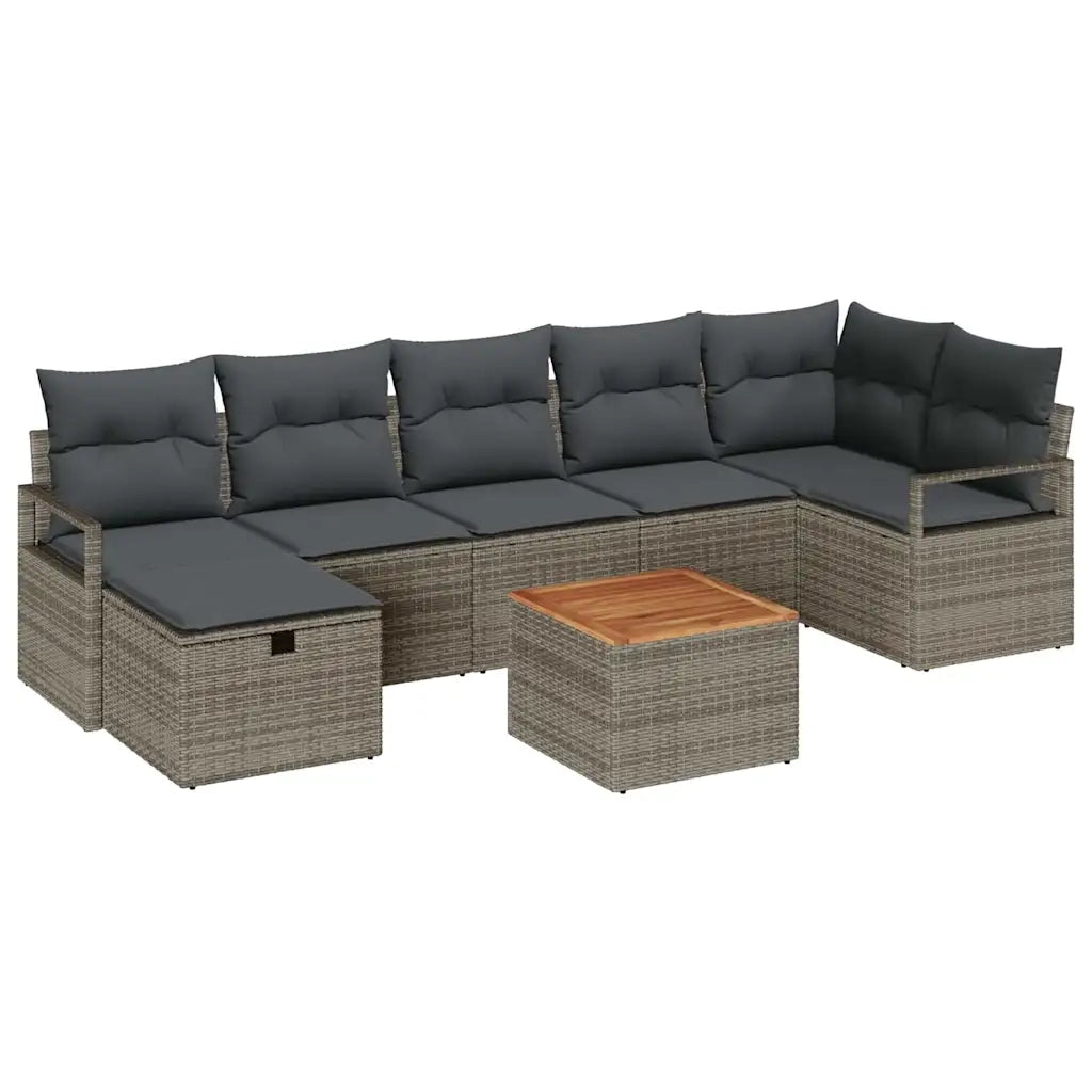 Set Divano da Giardino con cuscino 8 pcs Grigio Poly Rattan