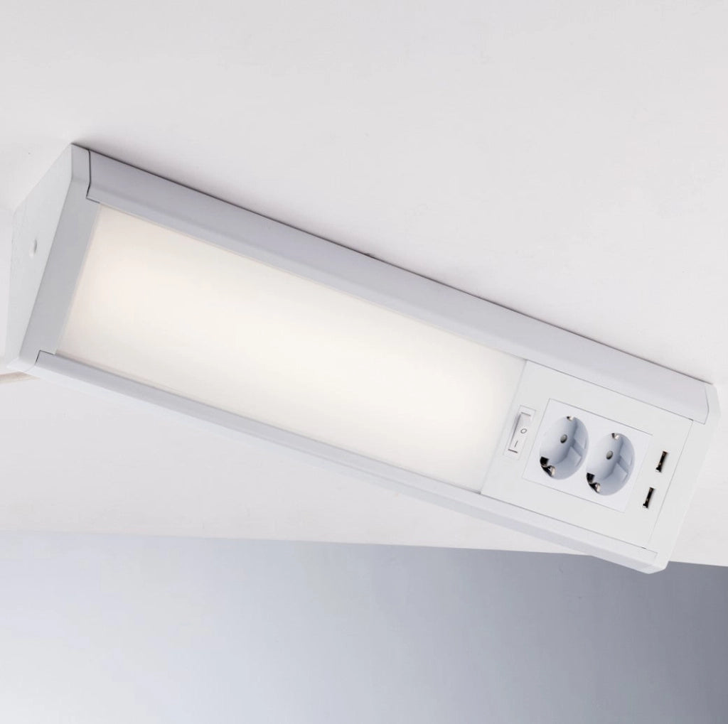 BARRA SOTTOPENSILE ANGOLARE LED HABILIS BIANCO 15W 1750LM 4000K 2 PRESE SCHUKO 2 ATTACCHI USB 78,5X7,9x12,2CM