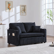 Divano letto in ciniglia nero con tasche laterali; porta bevande; ricarica USB e 4 cuscini 139 × 83 × 58 cm