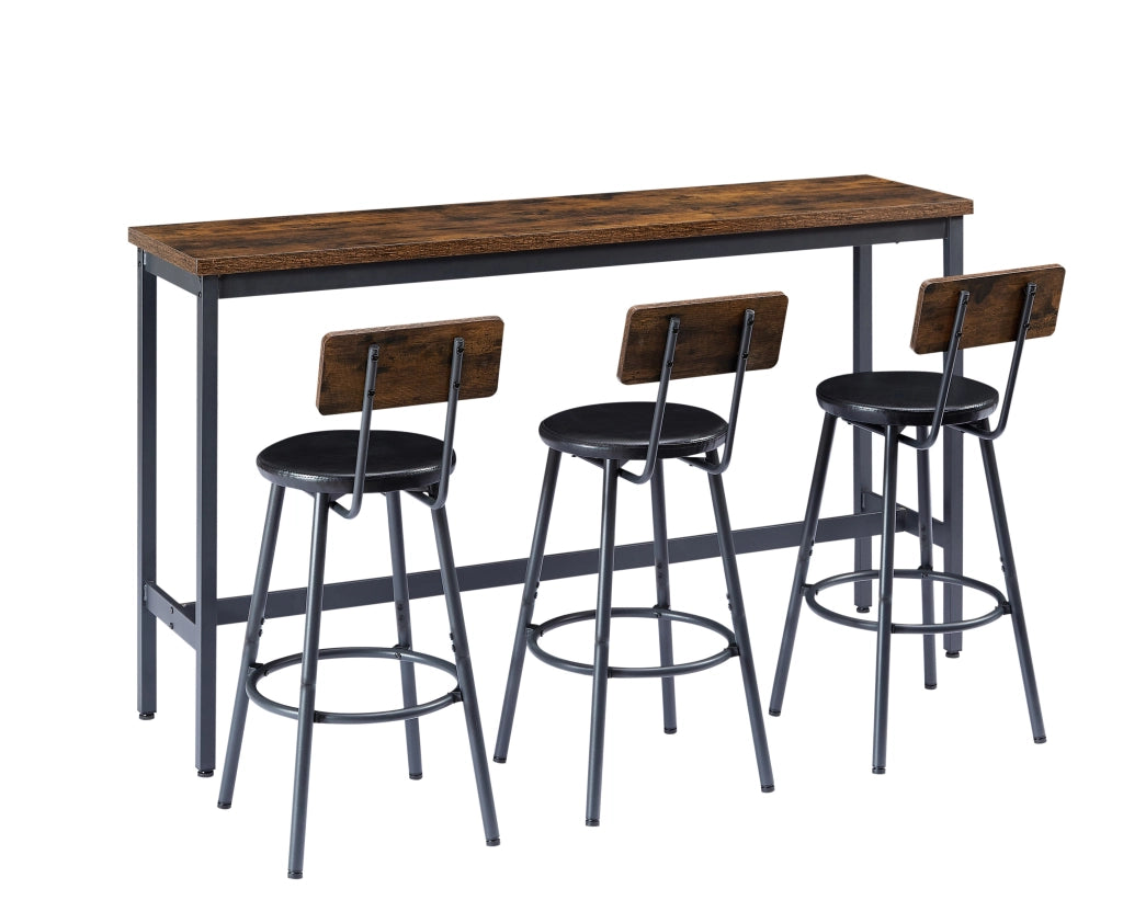 TAVOLO BAR 160x40 cm con 3 sgabelli, marrone rustico e nero