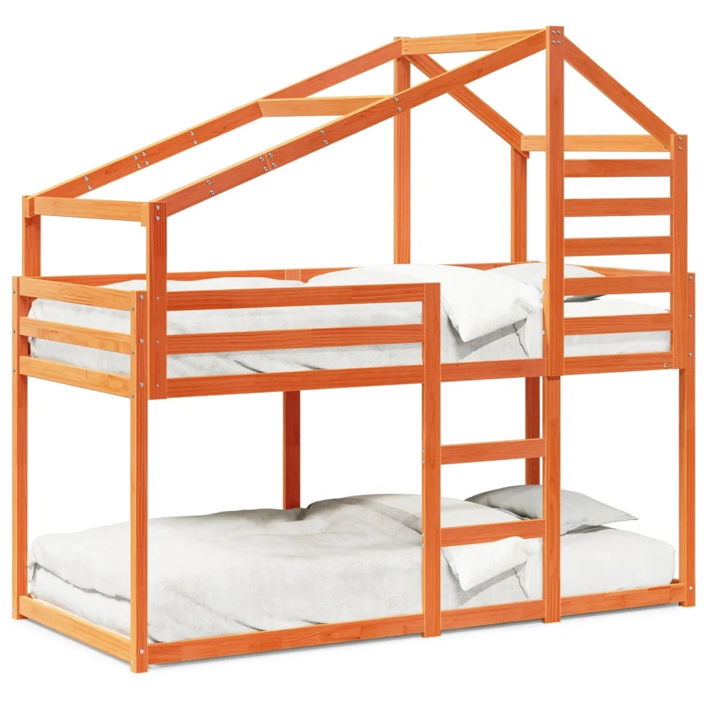 Letto singolo | Letto per adulti | Letto a Castello con Tetto Marrone Cera 90x190 cm Massello Pino
