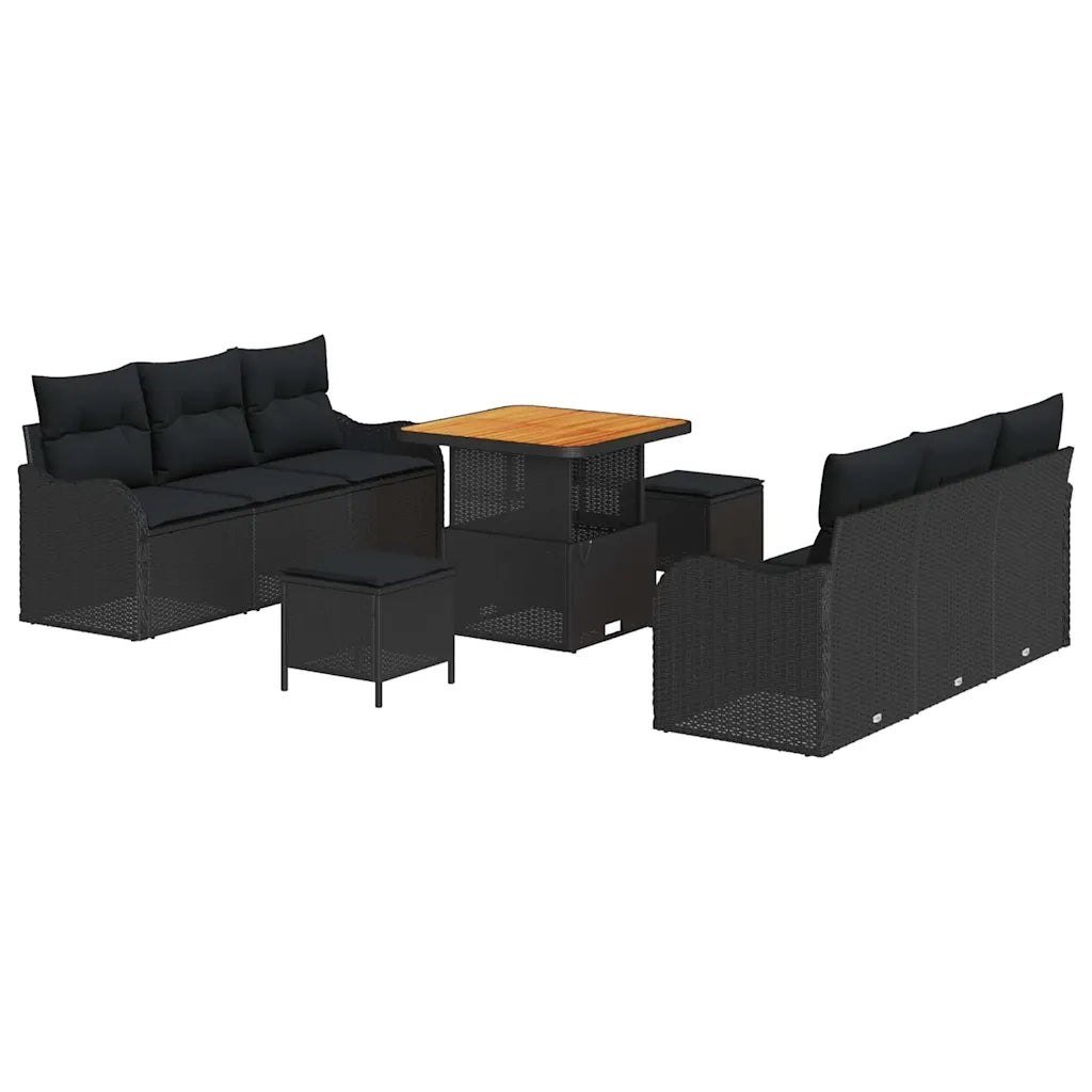 Set Divano da Giardino con cuscino con archiviazione 9 pcs Nero 3364164