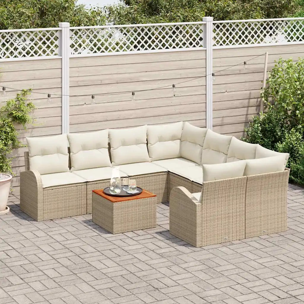 Set Divano da Giardino con cuscino 9 pcs Beige polyrattan 3347561