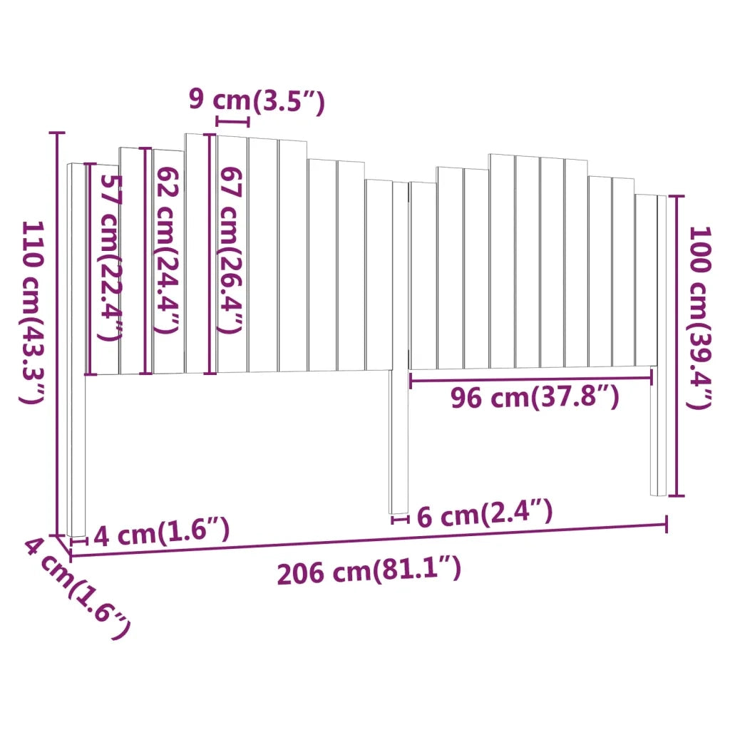 Testiera per Letto-Testata-Testiera Decorativa Nera 206x4x110 cm in Legno Massello di Pino