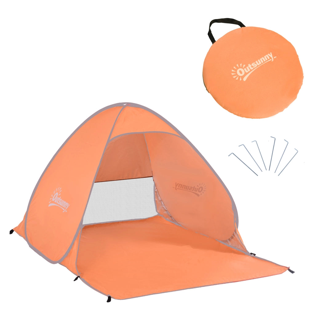 Tienda da spiaggia pop-up per 2-3 persone con finestre ¨C zephmum ¨C 200x150x119 cm arancione