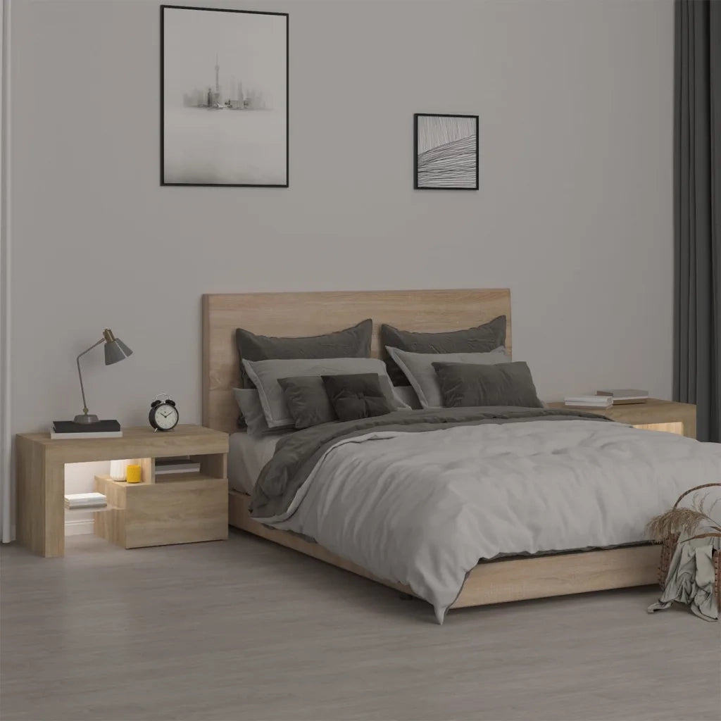 Comodini 2 pz con Luci a LED Rovere Sonoma 70x36,5x40 cm 3152772