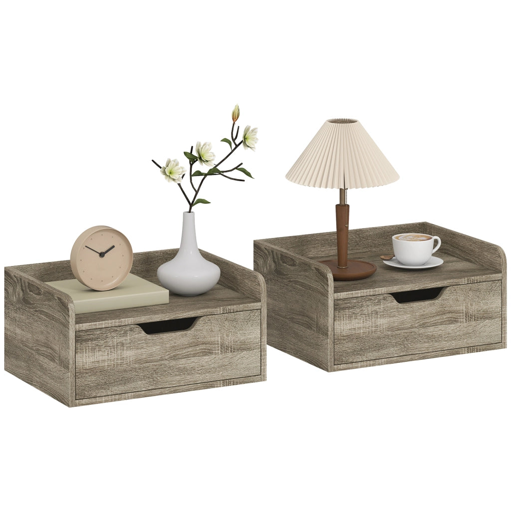 Comodino da parete con cassetto e bordo rialzato ¨C Minimal ¨C 40x30x19,5cm, grigio