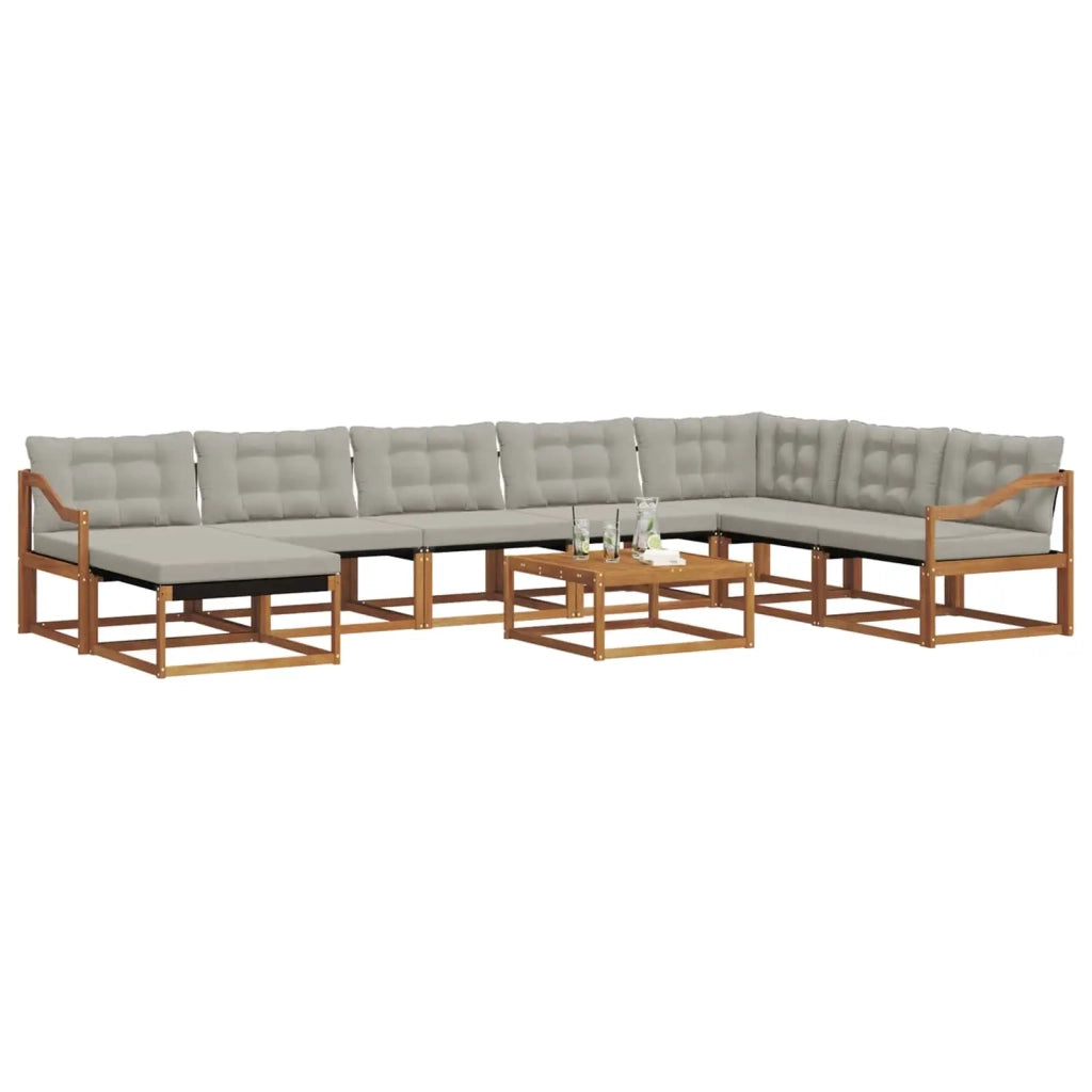 Set di divani da esterno 9 pcs Grigio Naturale e Chiaro