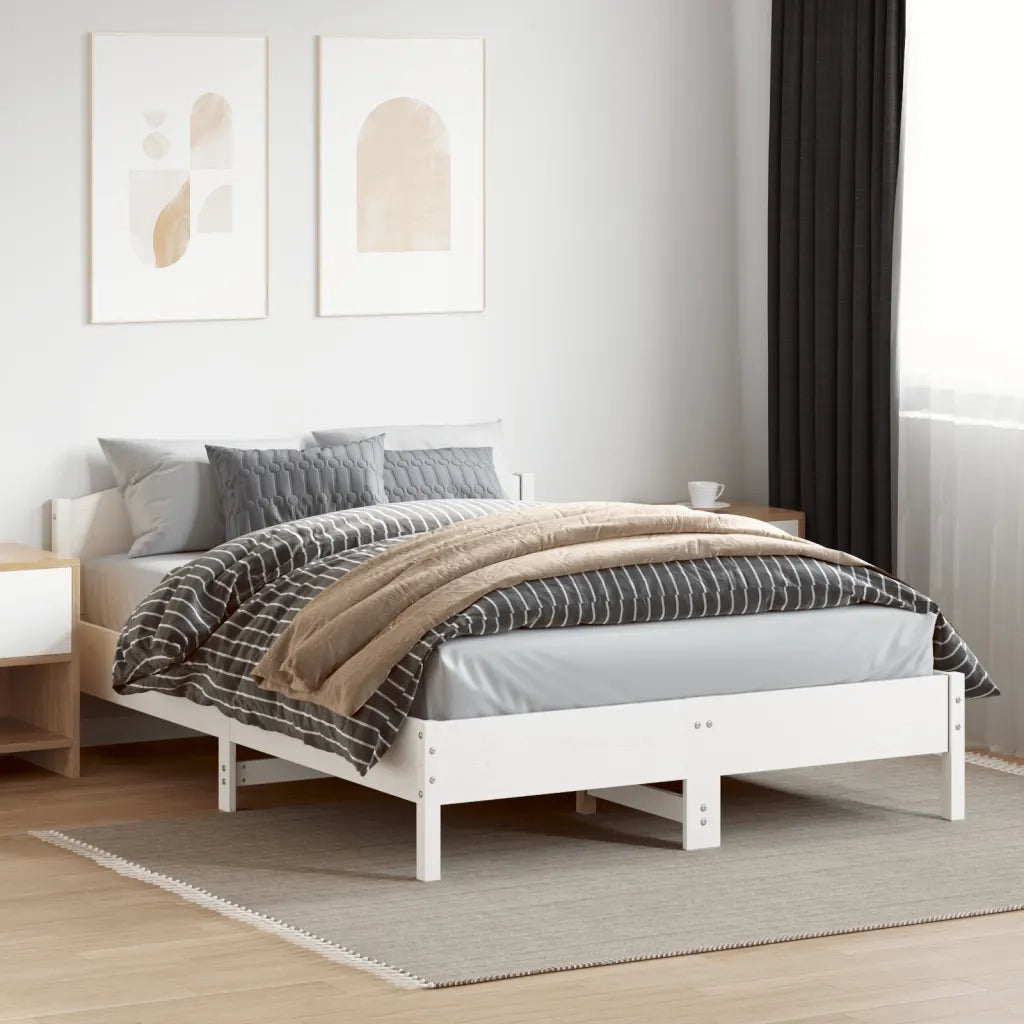 Giroletto con Testiera Bianco 140x200 cm Legno Massello di Pinocod mxl 134720