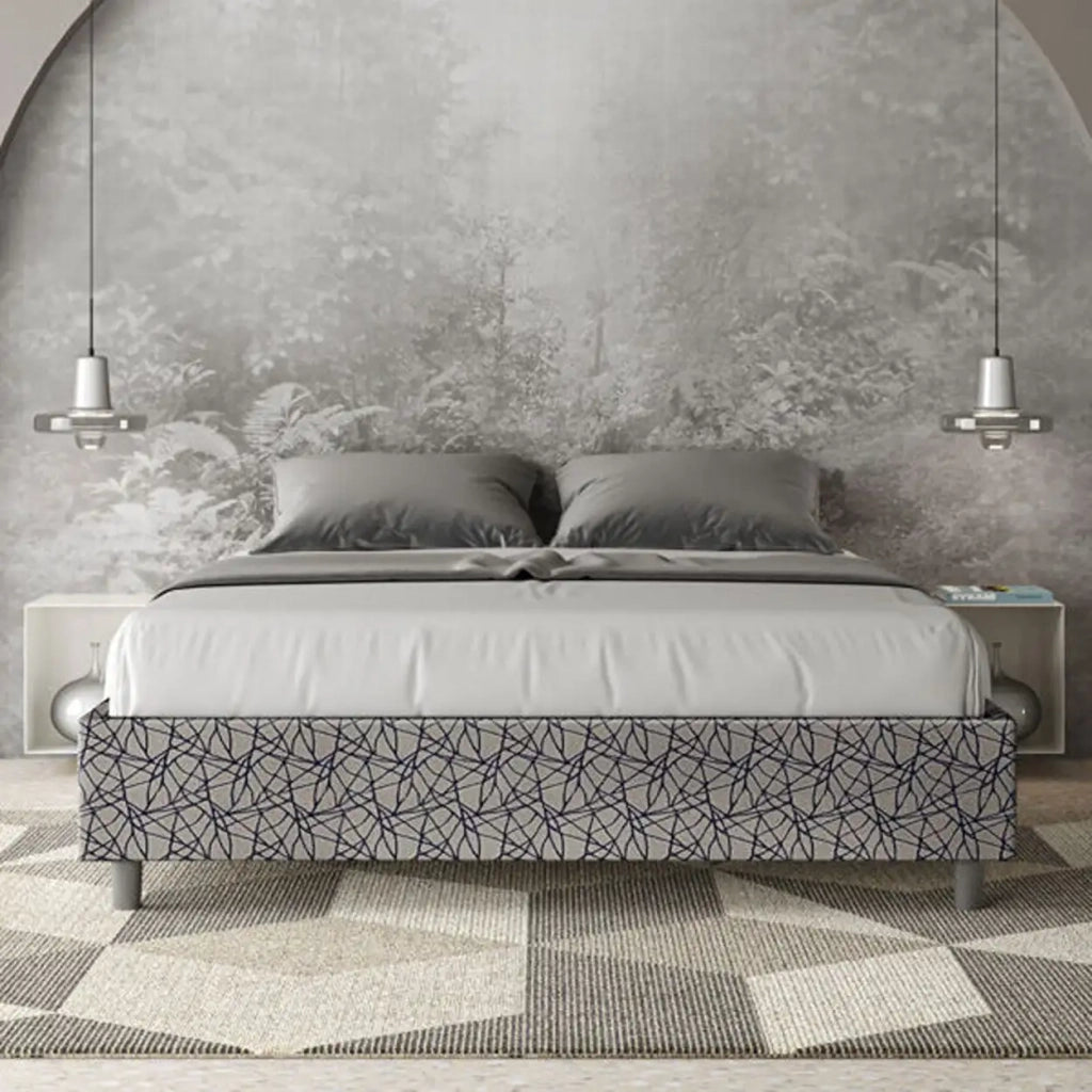 Letto matrimoniale con rete imbottito 160x210 tessuto Era 9 blu Azelia