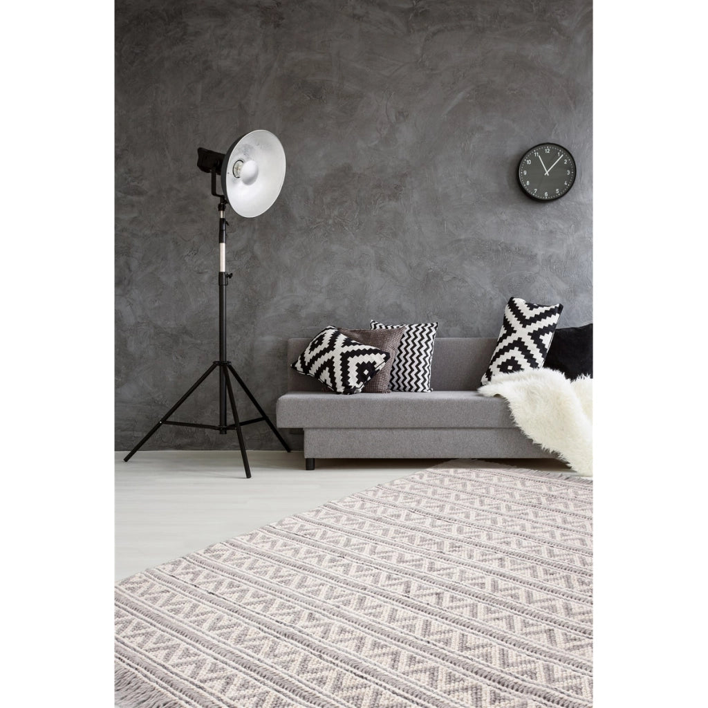 Tappeto Natura 400 in lana e viscosa naturale e argento