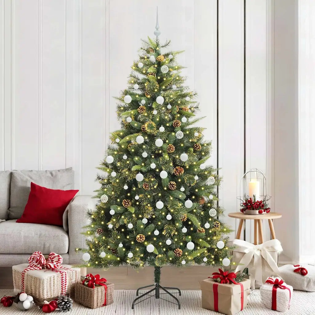 Albero di Natale artificiale pieghevole con coni Verde 210 cm 3395101