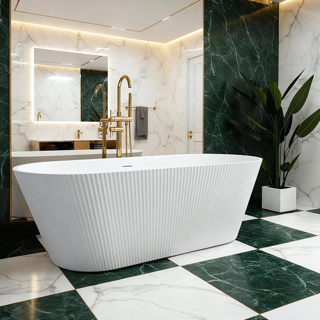 Vasca Da Bagno Freestanding In Acrilico Ofelia 170 Copritappo rame spazzolato