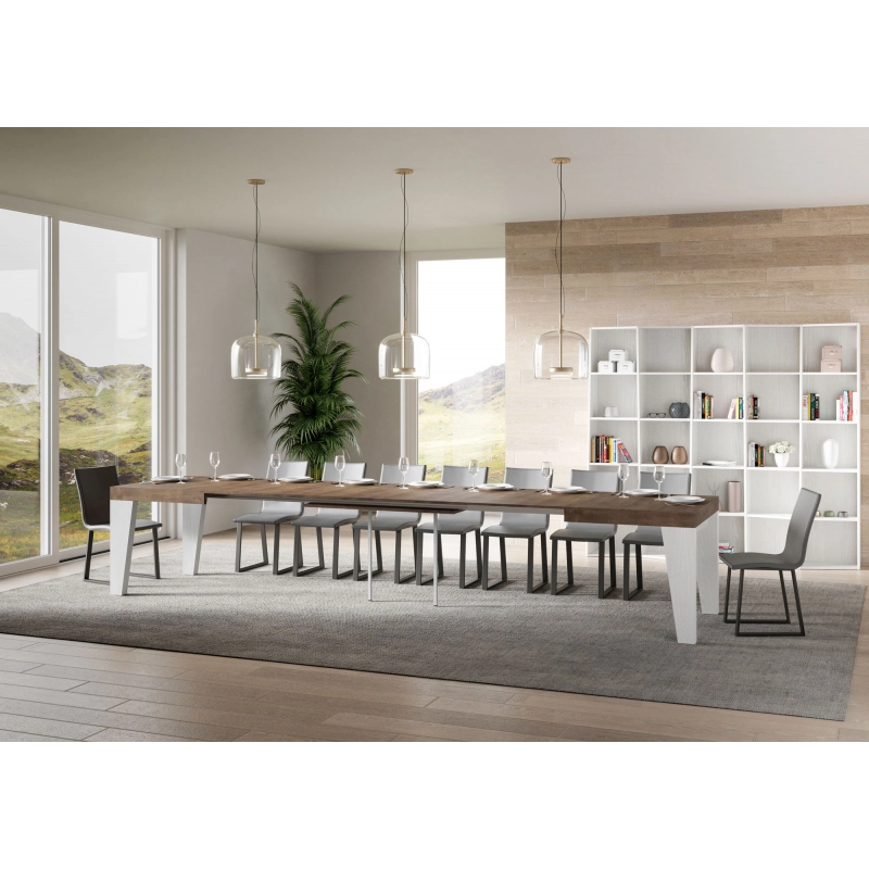 Tavolo allungabile 90x180/440 cm Naxy Mix piano Bianco Frassino - g - Noce/Bianco Frassino