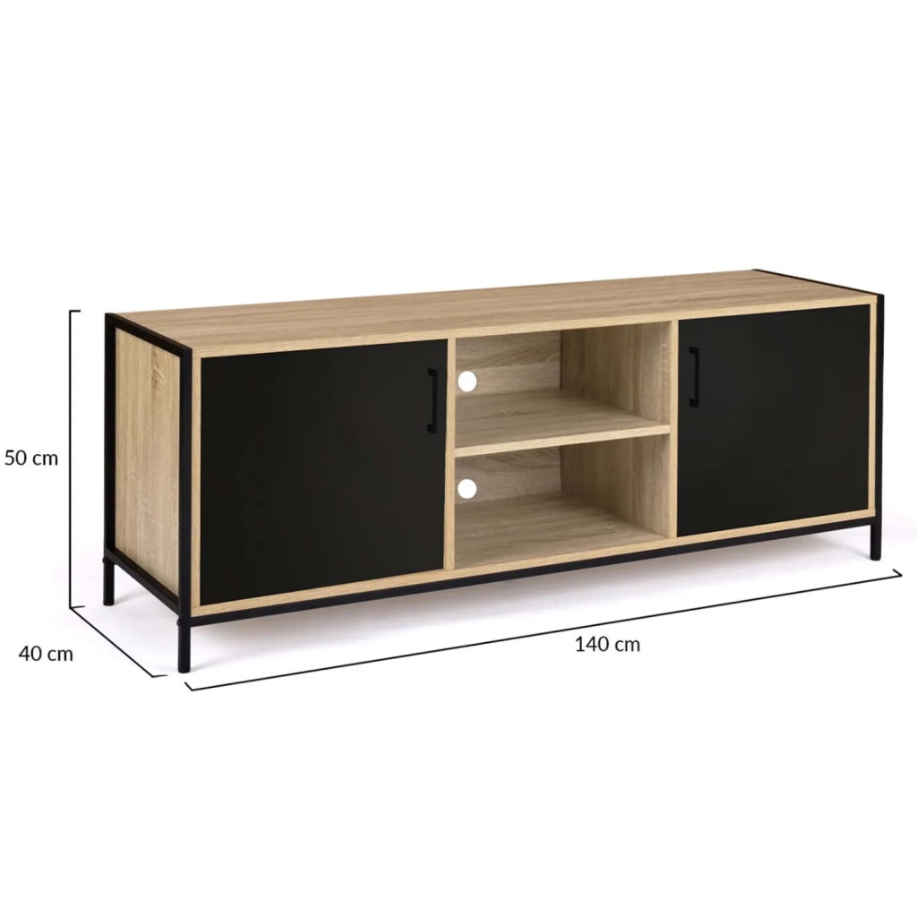 IDMarket - Porta TV BOSTON 140 cm a 2 ante nero di design industriale