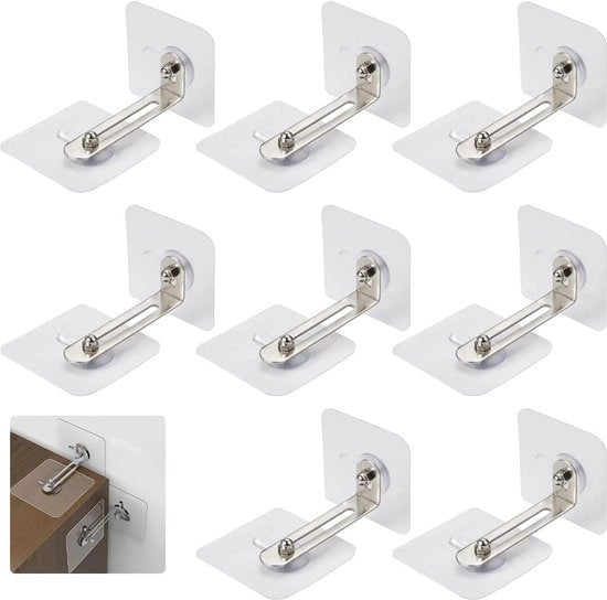 Sicurezza contro lo spostamento degli oggetti senza perforazione - Set di 8 - Ancoraggio alla parete, sicurezza per bambini - Antisfregamento per tv e cassetti
