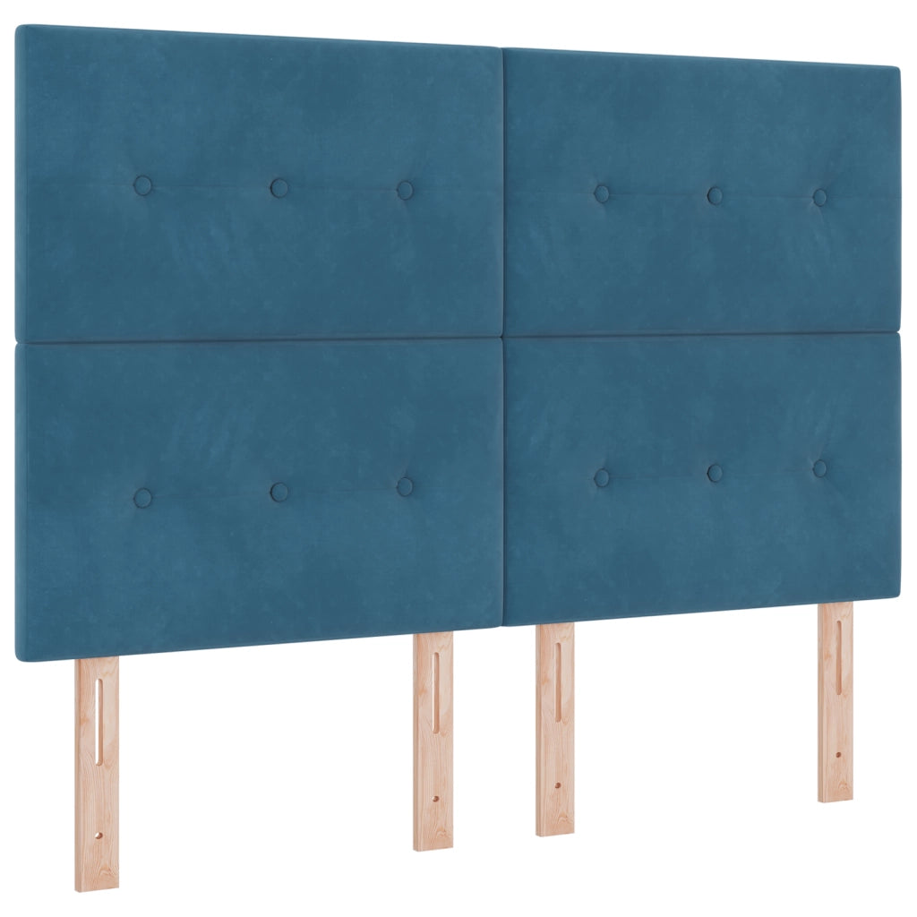 Letto Box Spring  con Materasso e LED Blu Scuro 140x200 cm Velluto