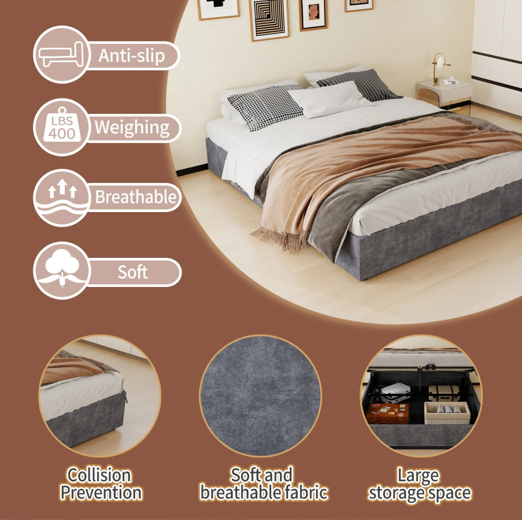 Struttura letto 160x200 cm in tessuto e metallo, grigio