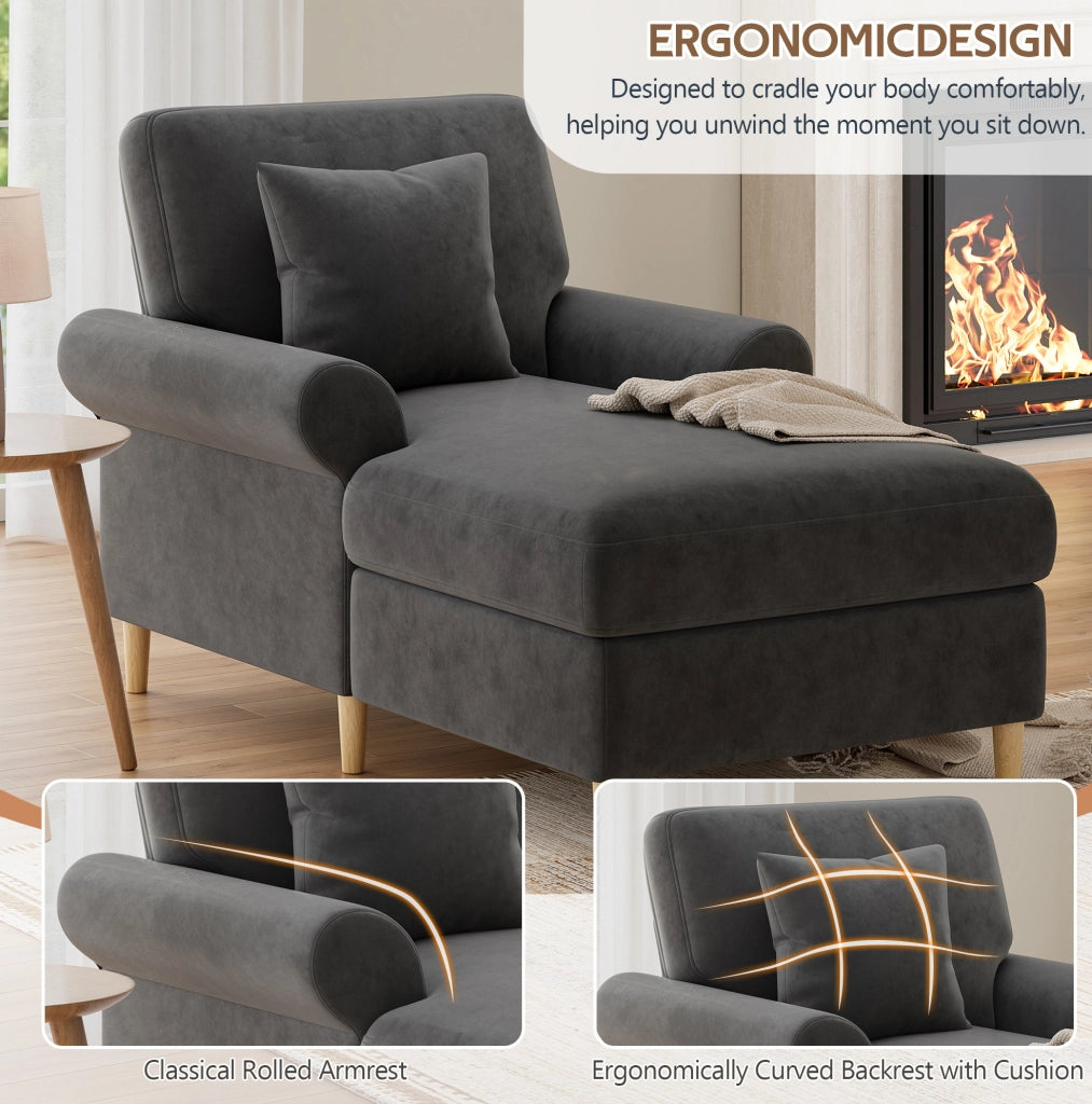 Poltrona relax imbottita 1 posto 133x87x90 cm in velluto con cuscino; grigio