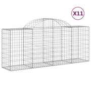 Cestini gabbioni recinzione a gabbia muro di contenimento ad arco 11 pezzi 200 x 50 x 80/100 cm ferro zincato argento 02_0040337