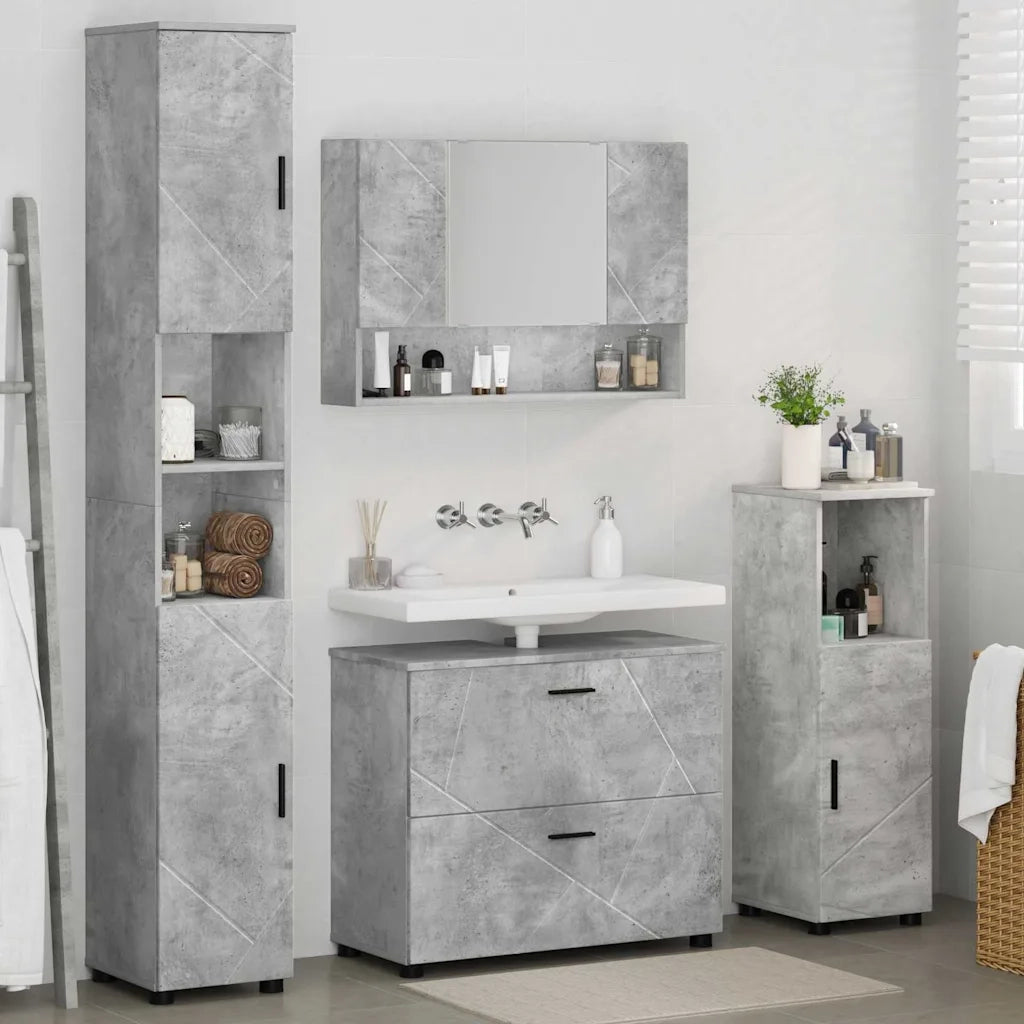 Set di mobili per il bagno con cassetto 4 pcs Grigio cemento 3393046
