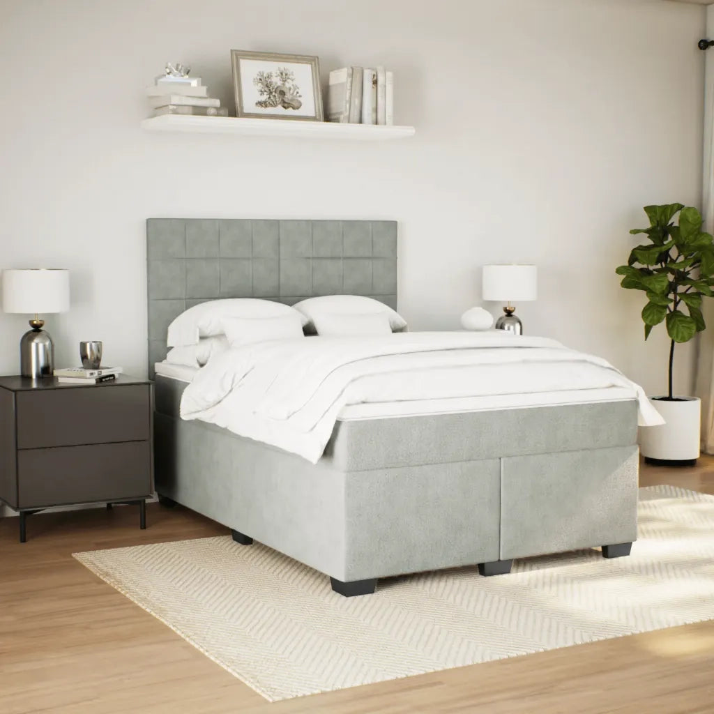 Giroletto a Molle con Materasso Grigio Chiaro 140x200cm Velluto