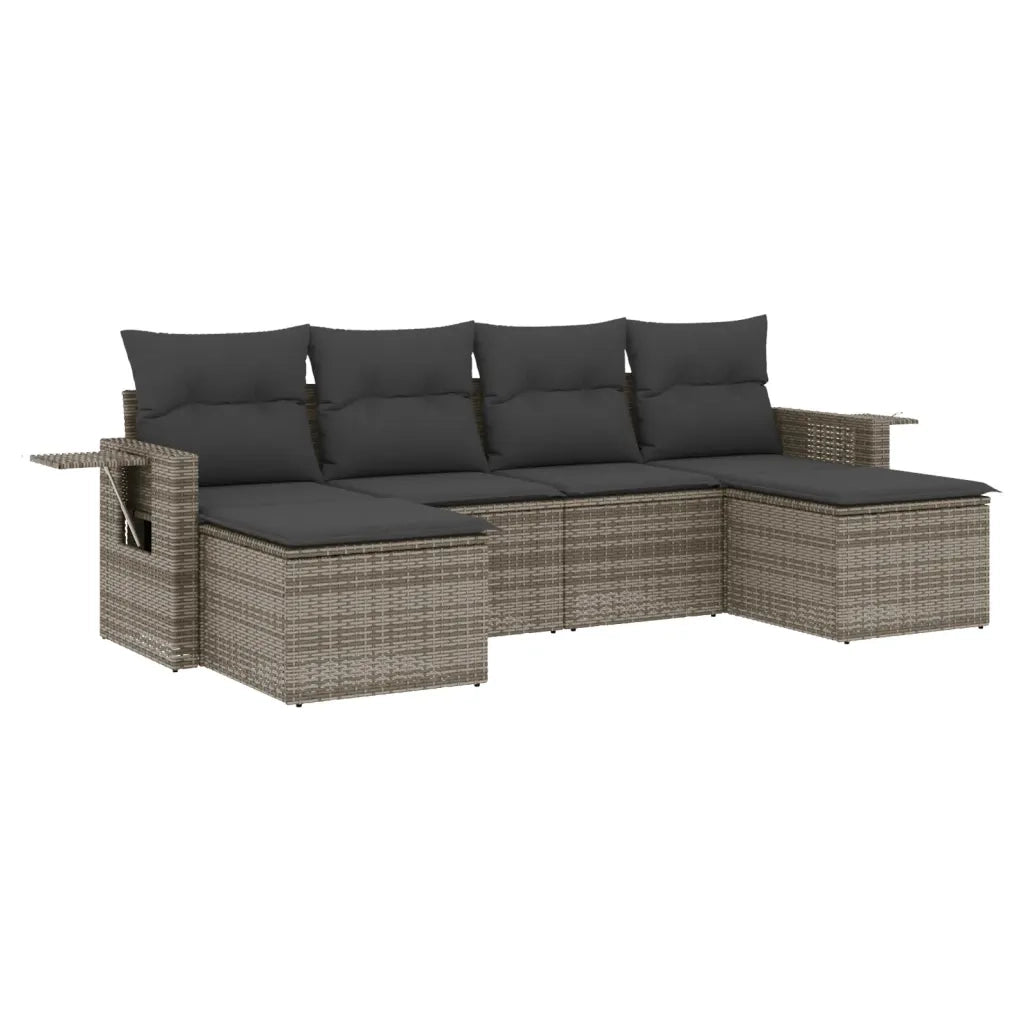 Set Divano da Giardino 6 pz | Set Salotto da Giardino con Cuscini Grigio in Polyrattan