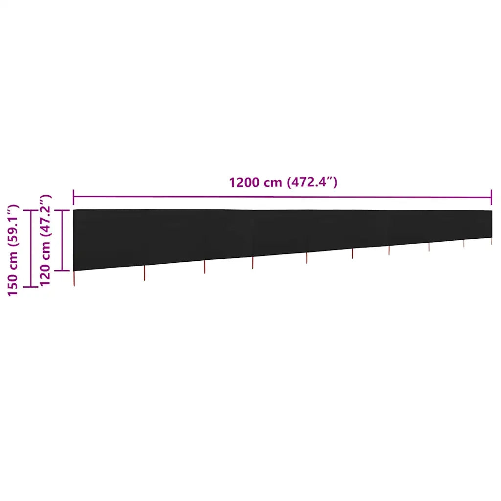 Paravento a 9 Pannelli in Tessuto 1200x120 cm Nero CFW8472444