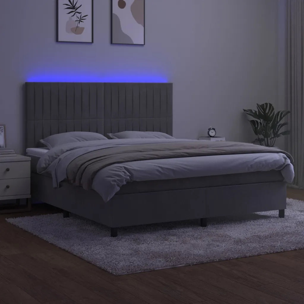 Letto a Molle Materasso e LED Grigio Chiaro 160x200 cm Velluto 3136251
