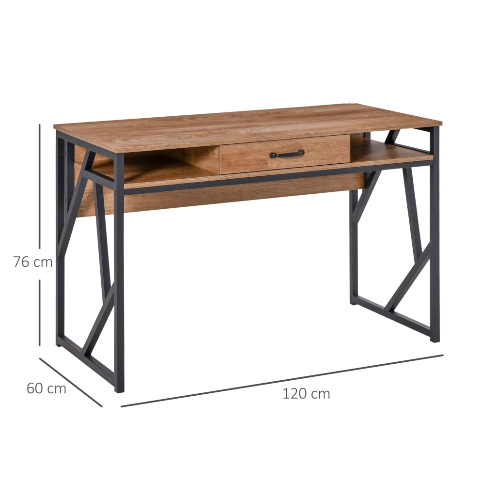 EasyComfort Scrivania Moderna in Metallo e MDF Stile Industriale, Mensole e Cassetto per Casa e Ufficio, 120x60x76cm Nero Marrone