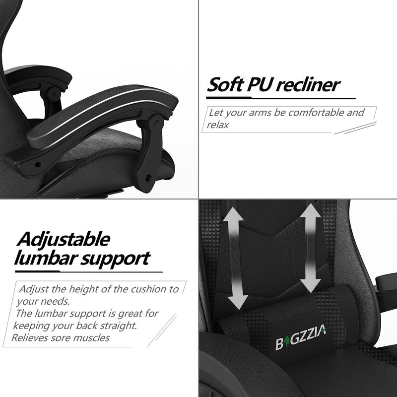 Sedia da gioco, Sedia da gioco ergonomica in similpelle , altezza regolabile con supporto lombare e poggiatesta, schienale reclinabile