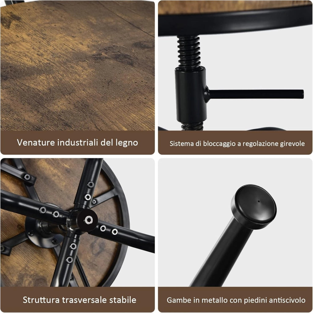 Set di 2 Sgabelli da Bar, Sgabello Girevole con Schienale Staccabile e Poggiapiedi, Altezza Regolabile da 69-76 cm, per Casa Cucina Bar