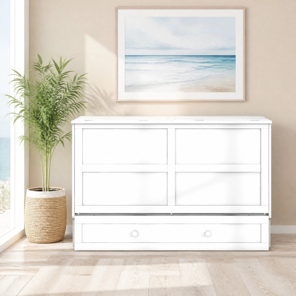 Letto pieghevole 140x200 con cassetto e ripiani laterali, bianco