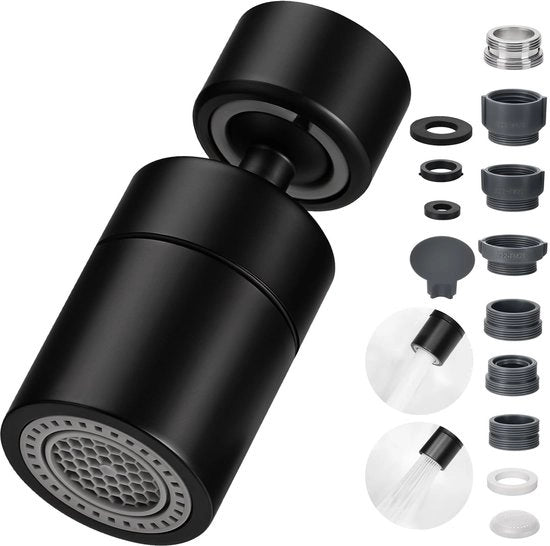 Regolatore di flusso 360 gradi - risparmio d'acqua - nero - con due tipi di getto - per cucina e bagno