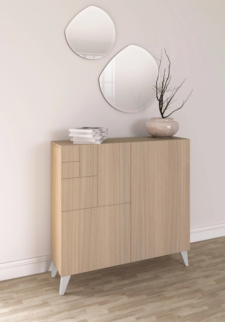 Scarpiera Herdasa effetto noce chiaro gambe bianche 87x90x27