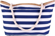 Borsa a tracolla con chiusura a cerniera e strisce - Grande capacità borsa in stile marinare per vacanza, viaggio e shopping