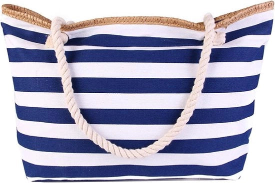 Borsa a tracolla con chiusura a cerniera e strisce - Grande capacità borsa in stile marinare per vacanza, viaggio e shopping