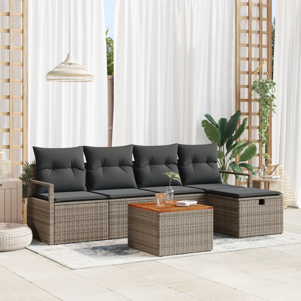 Set divani giardino  con cuscini grigio rattan multifunzionale 6 pezzi