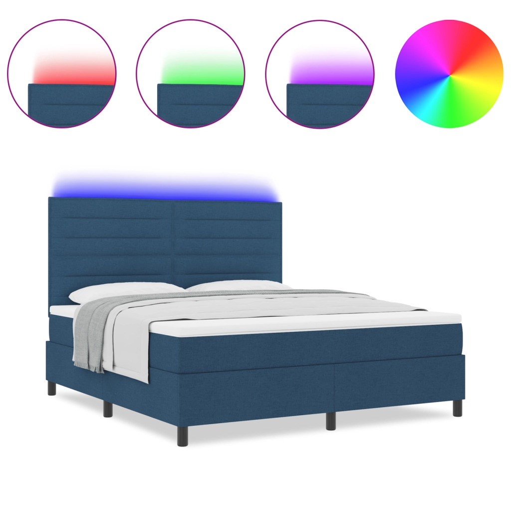 Letto a Contenitore con Materasso e LED Blu 180x200 cm Tessuto