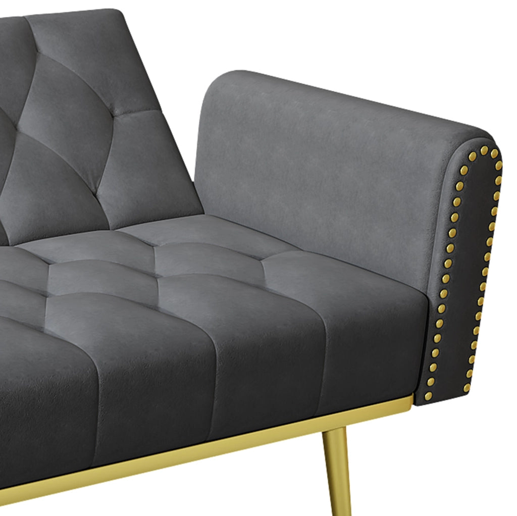 Divano letto 175x80x73.5 cm con schienale regolabile a 3 angoli in velluto grigio