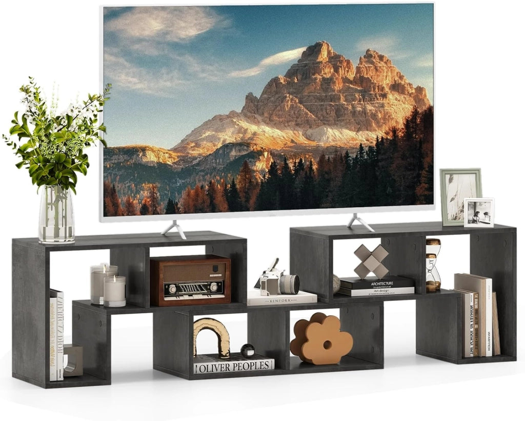 Mobile Porta TV Combinabile con Ripiani Aperti, per TV Fino a 65 Pollici, Mobile TV di Legno per Camera da Letto, Soggiorno, Capacità di Carico Massima 80 kg, 134-180 x 30 x 43 cm (Marrone)