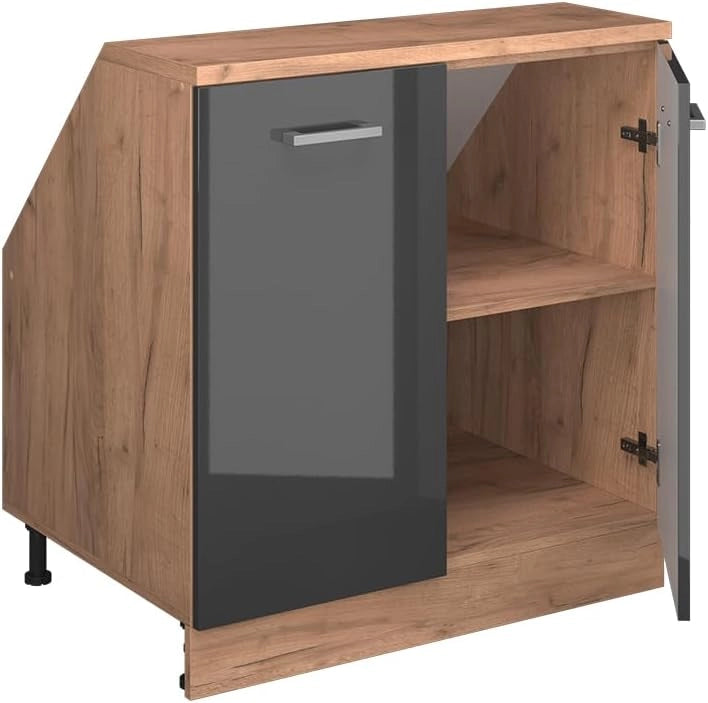 Mobile sottotetto Rion, Antracite lucido, 80 x 81.6 cm con 2 porte, carcassa 60 cm profondità, adatto per il salvaspazio sotto tetti spioventi