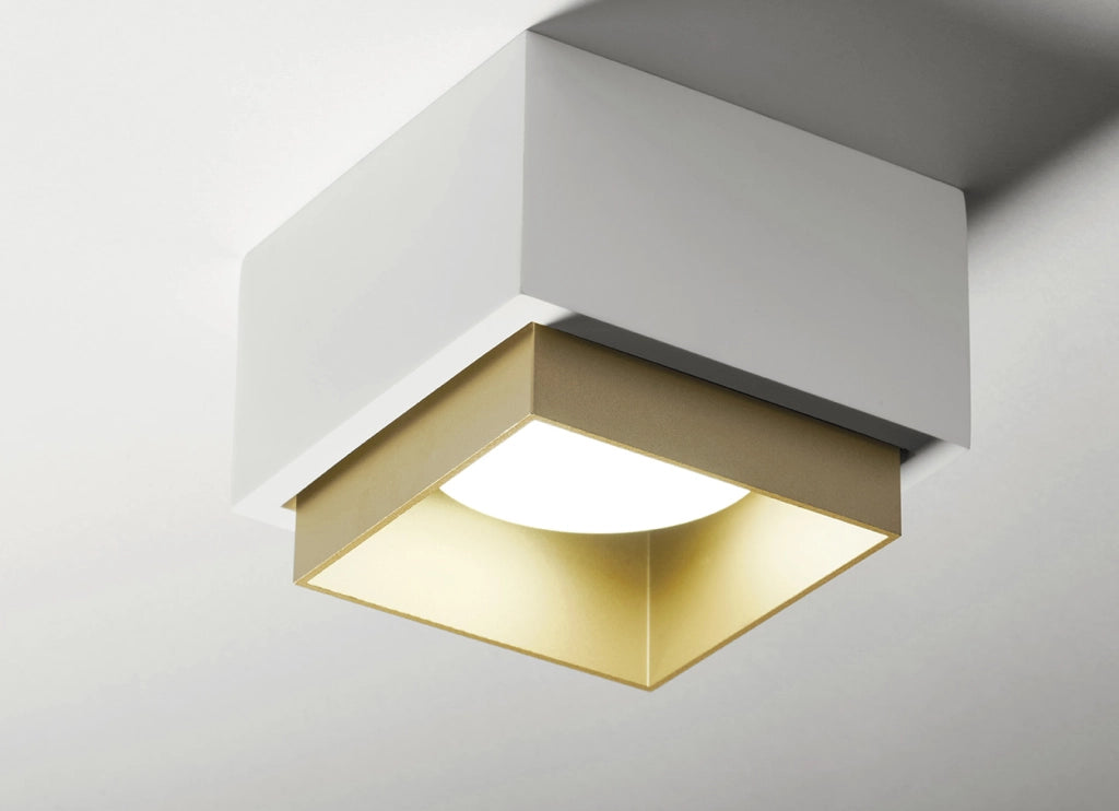 SYME lampada da Soffitto 1 Luce attacco GX53 Quadrata ottone in gesso e alluminio l.11cm