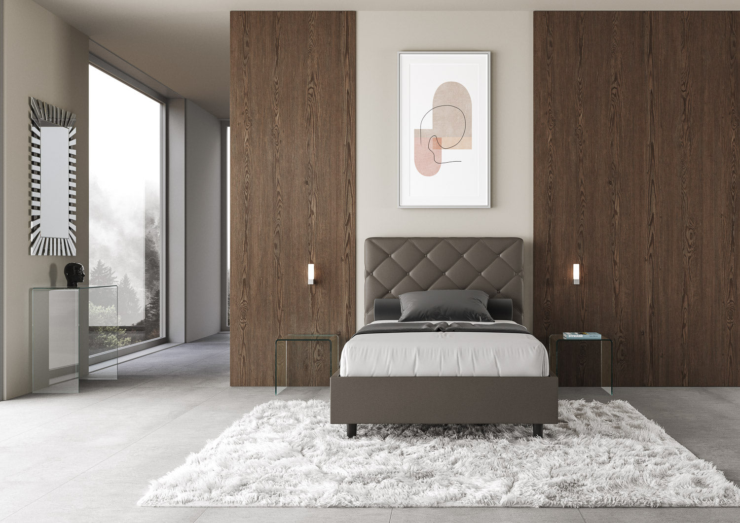 Letto 1 Piazza e Mezzo 110x190 cm con Rete Priya Cappuccino