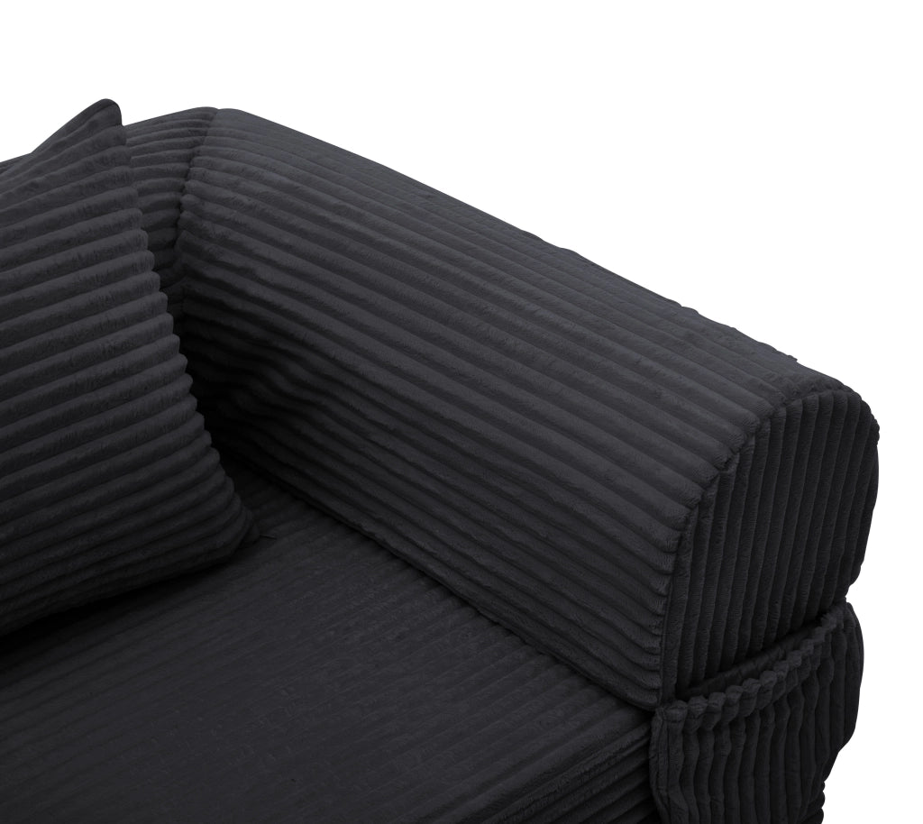 Divano letto singolo pieghevole in tessuto corduroy nero, multifunzione 2 in 1, salvaspazio con cuscino