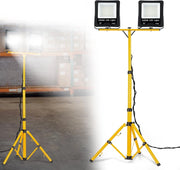 Faretto da costruzione 2x100W 8500LM LED Proiettore Lampada da lavoro con Treppiede Regolabile e Cavo da 3m con Spina Lampada da cantiere Proiettore da lavoro Impermeabile IP66 per Garage