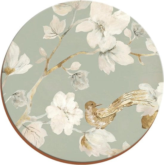 Ei Decorativo a Cork con Uccello Fiorito - set da 4 - verde - curcuma