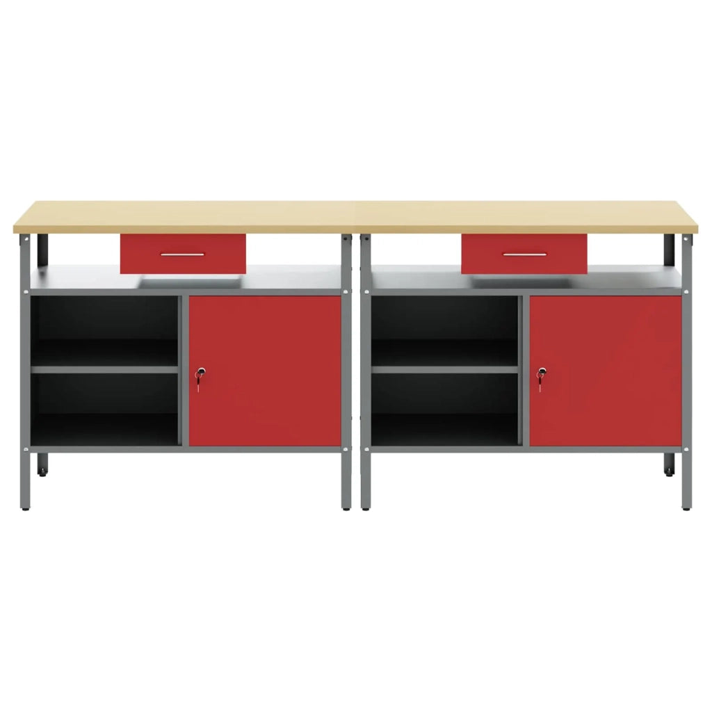 Set banco da lavoro 2 pcs Rosso e Grigio 200 x 55 x 85 cm 3321389