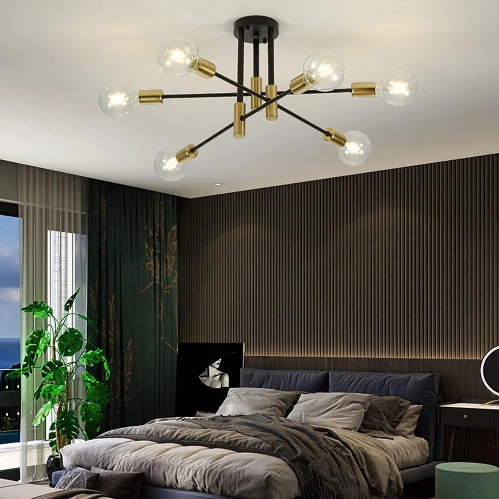 Trade Shop - Plafoniera Soffitto Design Industriale Moderna Nero Oro 6 Portalampada Attacco E27 Pn-14 -